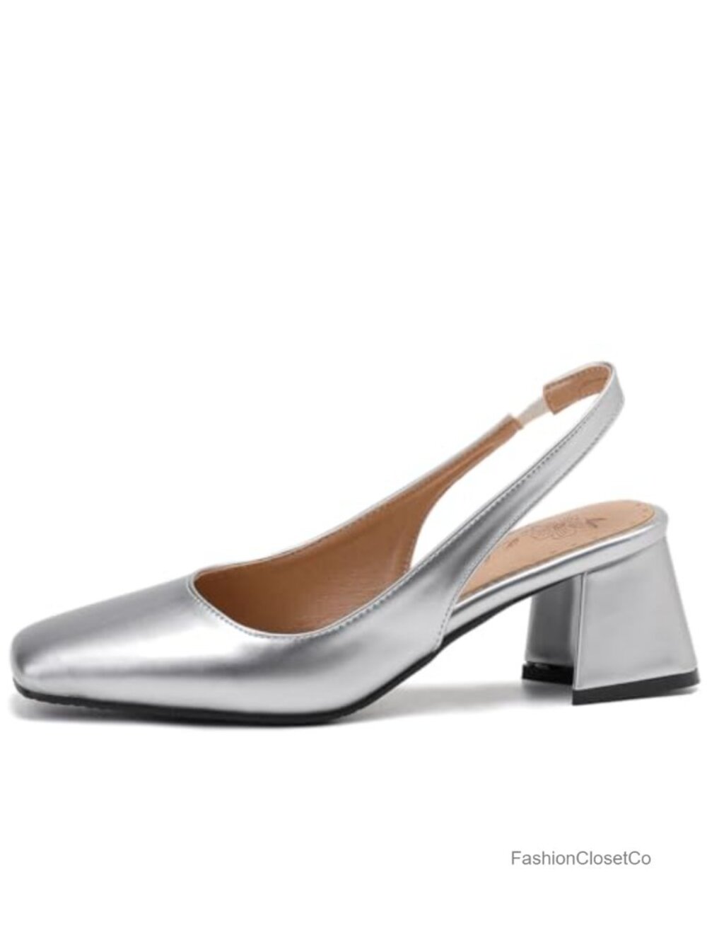 Chunky Block Heel Slingback Pumps Square Toe Women's Shoes